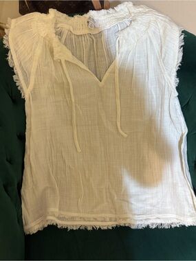 True Craft Cream Gauze Tie-Neck Peasant Top